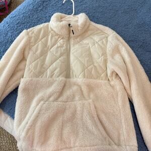 New Balance Cream Sherpa Fleece Quilted Zip Jacket – Size M